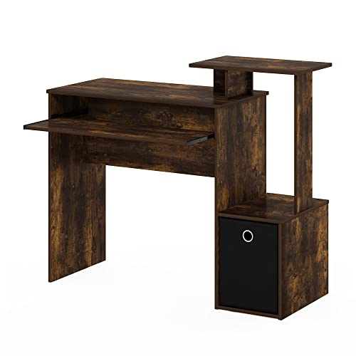 Image of Furinno ECON Desk, 40 inch Gaming Desk with Keyboard Tray, Computer Desk, Office Desk with Side Shelves and Storage Bin, 40-Inch, for Home Office, Study Room, Dorm, Amber Oak