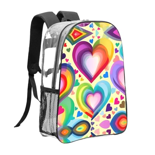 Sac à dos transparent au design cœurs colorés idéal pour le lycée - 3