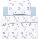 Lovely Hippo - Sábana Bajera de 80 x 160 cm + Funda Nórdica de 120 x 170 cm + Funda de Almohada Infantil de 40 x 60 cm. Cama 80x160. (Animales Azules, Cama 80x160 cm - Juego de 3)