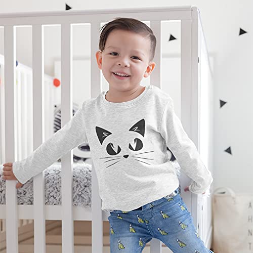 Kids Long Sleeve T Shirt Cat Face with Whiskers Cotton Boy & Girl Clothes Funny Graphic Tee Black Design Only 4T4