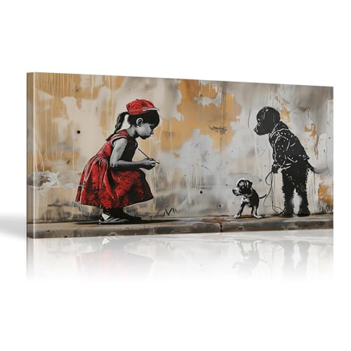 Tableau Banksy graffiti fille au chien : la solution pour habiller un grand mur vide