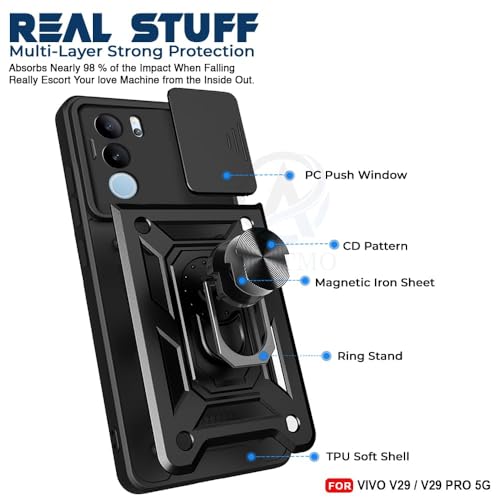 Image of AIBEX Back Cover for Vivo V29 Pro 5G / Vivo V29 5G | D10 Tough Armor Case | Sliding Camera Shield | 360 Protection | Kickstand Ring Holder | Military-Grade Shockproof Bumper Case