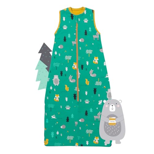 schlummersack Kinder Schlafsack 100% Bio Sommer 130 cm dünn Waldtiere | Sommerschlafsack Baby 1.0 Tog 1 Tog Baby Schlafsack Sommer | Schlafsack Baby Bio Baumwolle