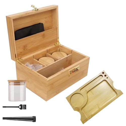HAMON Grande boîte en bambou avec serrure à combinaison, ensemble de boîtes fumeur, boîte de rangement en bois, ensemble de boîtes décoratives...