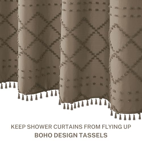 Siiluminisoy Extra Long Boho Farmhouse Shower Curtain - Woven Fabric Khaki 84 Inch, 72 x 84 Tufted Chevron Textured Striped Modern Minimalist Cloth for Bathroom by Siiluminisoy - Image 3