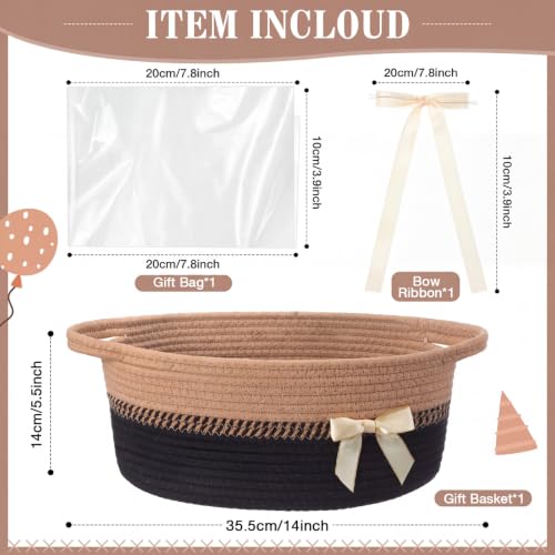 Image of Colingmill 1 Set Woven Basket for Gift Empty with Cellophane Wrap Set 14 x 10 x 5.5 Inch, Medium Decorative Gift Basket Empty to Fill, Cotton Rope Storage Box Decor (Black Brown)