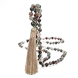 OAIITE 6MM Mala Beads Necklace Natural Bloodstone Stone Meditation Statement Necklace Japa Yoga Rosary Prayer Charm Beaded Tassel Necklace