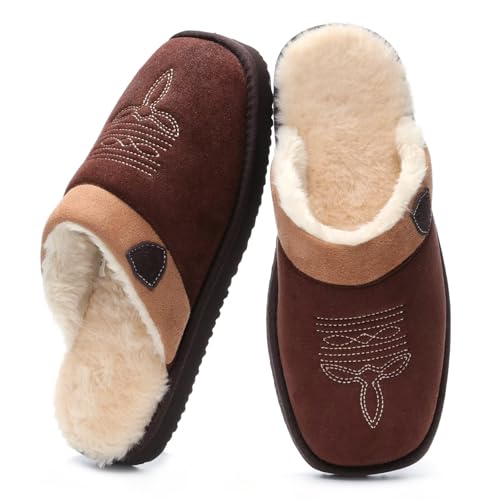 Image of OOW Cowboy Boot Slippers for Mens Western House Slippers Indoor and Outdoor Square Toe