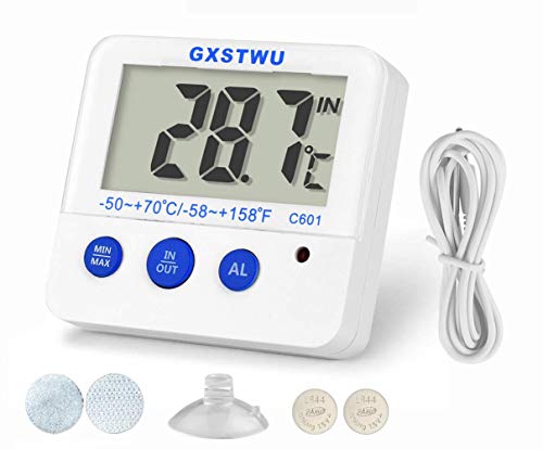 Fridge Freezer Thermometer Max/Min Memory Lxszrph High & Low Temperature Alarms Settings With Led Indicator Digital Refrigeration Thermometer With Magnetic,Stander (Whitemeter1Pack) #TOP7