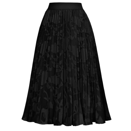 Pleated Skirts for Women Knee Length A Line Skirt Dressy Casual Summer Elastic High Waisted Work Skirts4