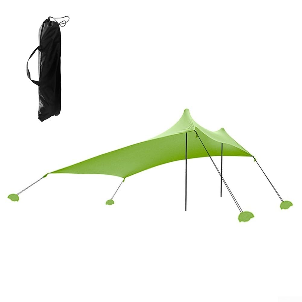 Baldacchino da spiaggia con ancoraggio a sacco di sabbia, protezione UPF 50+, spazioso 17,9 x 15,6 cm, altezza centrale, per 3-4 persone, verde blu (blu)