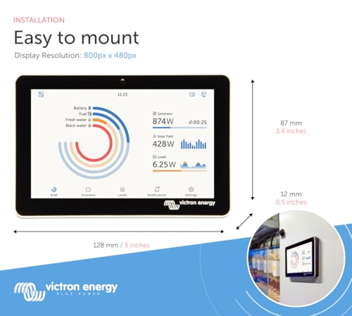 Victron Energy GX Touch 50 Display Screen - Waterproof 5-Inch Touchscreen for Cerbo GX for System Monitoring and Control - Easy Dashboard Mounting with Bolted Installation - HDMI Cable Included
