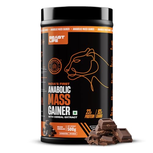 Image of BeastLife High Protein Mass /Weight Gainer | 500 Gram | Belgian Chocolate | NABL LAB Tested | For Muscle Gain & Fast Growth | Cereal-Based Formula, No Maltodextrin | India's #1 Cereal Based Bulk Gainer