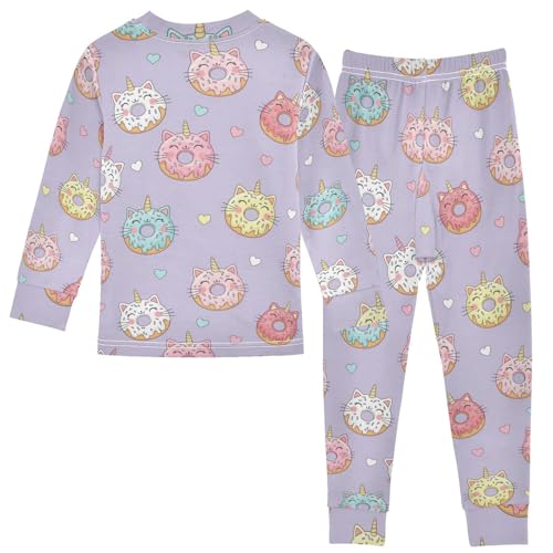 Pajama Sets Long Sleeve Cute Donut Cat Pattern Soft Comfy Sleepwear 2 Piece PJS 3-8T3