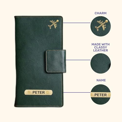 Image of Customized Travel Wallet with Name Engrave | Personalised Passport Holder for Women | Customised Passport Cover for Men and Women | Travel Organizer Gift Wallet (Green)
