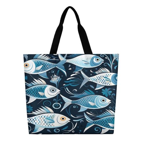 Women's Multi-Functional Shopping Bag，Cartoon Fish Print Printing Messenger Bag Shoulder Bag for Travel, Work, Shopping & Parties with Inner Pocket, Grocery Bag Lightweight & Water-Resistant3