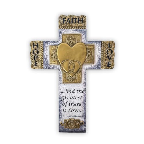Faith, Hope, and Love Marriage Wall Cross, Wedding, Engagement, and Vow Renewal Couples Gift, Wall Crosses with Bible Verse, 7.25-inch by 10.5-inch, by Abbey & CA Gift