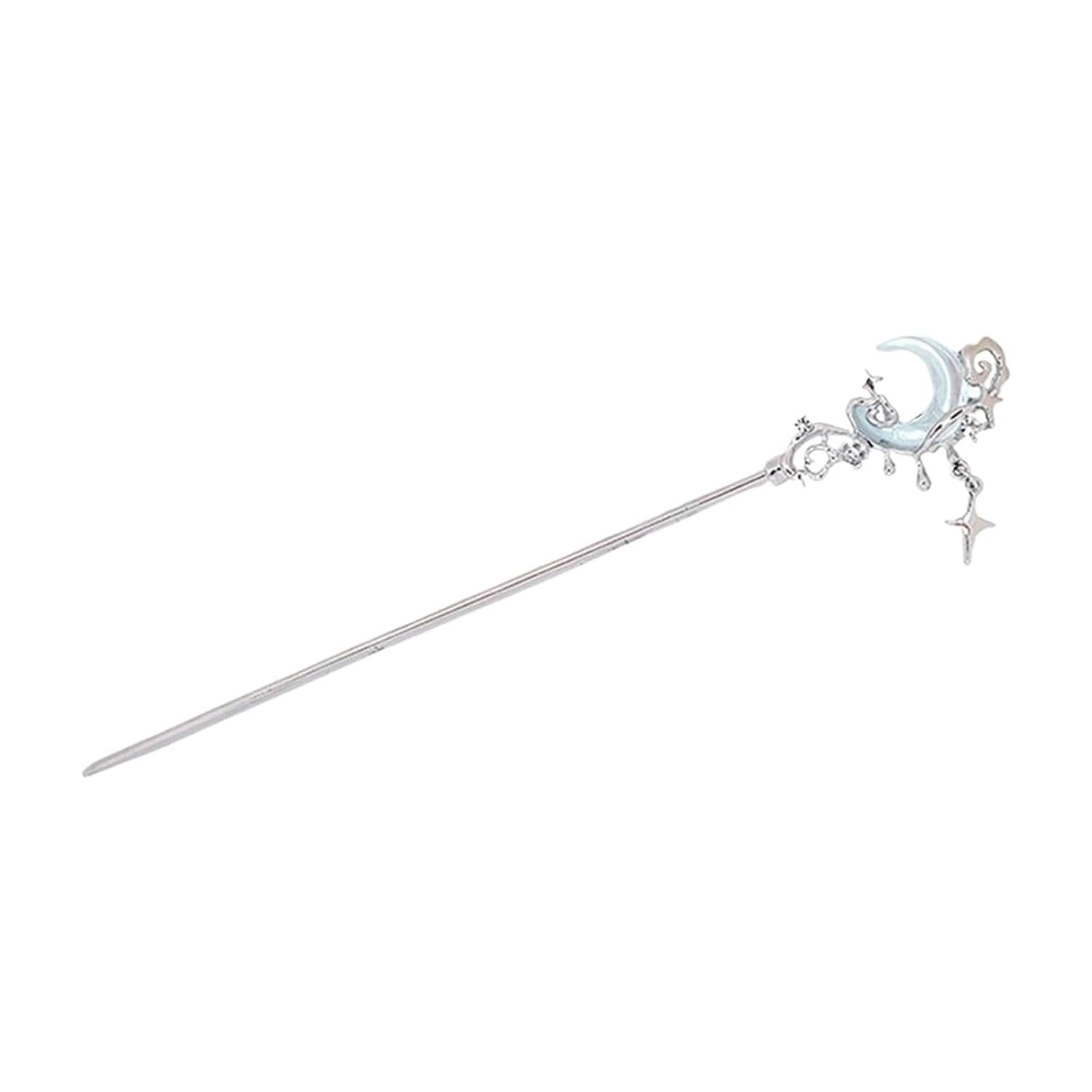 Moonstone Star Moon Hair Sticks - Chinese Style Tassel Hairpin with Disc Hair Accessories(Moon)