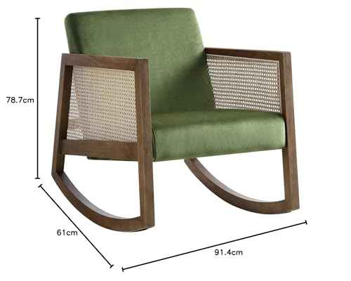 Image of Solid Wooden Rocking Chair with Armrests,Wooden Rattan Arm Chair for Dining & Living Room. Teak Wood Armchair for Living Room Bedroom (Dark Walnut) 86L x 58W x 70Hcm