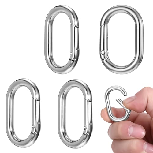 Piriuuo 4 Pcs Metal Spring Key Ring Clip Trigger Snap Hook Key Ring Round Buckle Keys Hook Extender Clips for Dog Tag Clips, Bags Purse Keychain Replacement(Sliver)