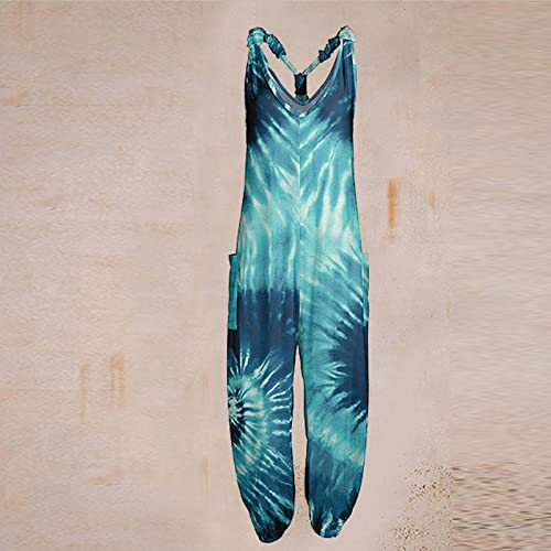 Strapless Rompers For Women 2022 Women Loose V Neck Jumpsuit Summer Racerback Harem Overalls Fashion Sexy Spaghetti Strap Casual Wide Leg Rompers Dressy Jumpsuits For Women Evening Party, 01-Blue #TOP1