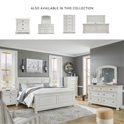 Image of Signature Design by Ashley Robbinsdale Tall Chest of Drawers, Antique White | 5 dovetail drawers, 58-in vertical profile, Select oak veneer, Engineered wood, Solid wood components, Cast resin components