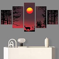 SIGNWIN 5 Panel Canvas Wall Art Modern Art Astronomy & Space Dramatic Moon Multicolor Photography Rustic for Home Decorations Ready to Hang - 60