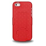 Amzer Shellster Shell Holster Combo Case Cover for Apple iPhone 5C with Kickstand and Belt Clip - Retail Packaging - Black/Red