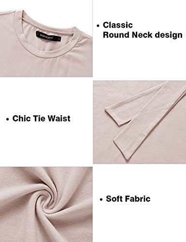 Merokeety Women's Short Sleeve Crew Neck T Shirt Dress Tie Waist Ruched Bodycon Mini Dress Lightpink #TOP4