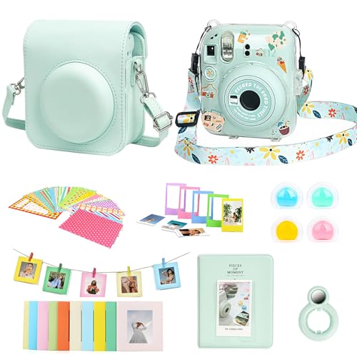 FLOVESUNS Accessories for Fujifilm Instax Mini 12 Instant Camera Accessory Bundle Include Mini 12 camera Case Mini Picture Album Frames DIY Stickers Color Filter (No Camera) (Green)