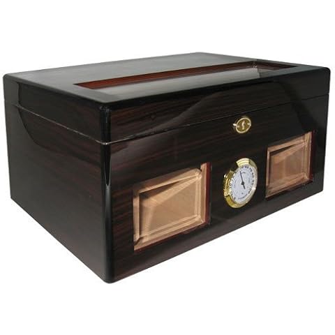 Cuban Crafters Ebony Bravo Negro Glass Top Humidor with Windows 120 Count Cover