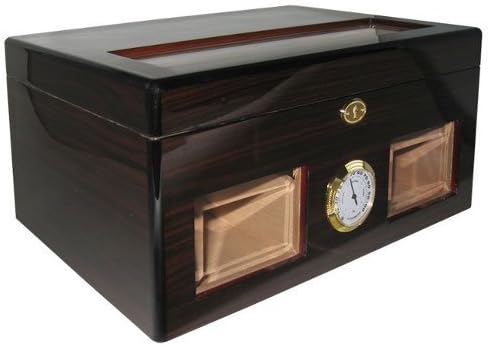 الكوبيون Crafters Ebony Bravo Negro Glass Top Humidor مع Windows 120 Count