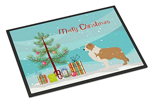 Caroline's Treasures BB2940JMAT Red Border Collie Merry Christmas Tree Doormat 24x36 Front Door Mat Indoor Outdoor Rugs for Entryway, Non Slip Washable Low Pile, 24H X 36W