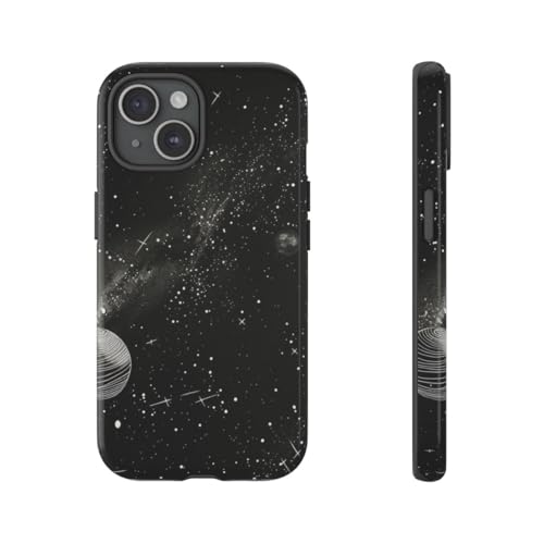 Coque iPhone 15 rigide noire Système Solaire antichoc
