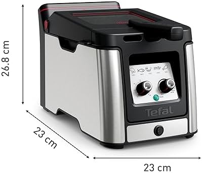 Tefal FR600D Clear Duo frytkownica, smażenie z mniejszą ilością dymu i zapachów, pojemność 1,2 kg, termostat, timer, duże okienko bez parowania, nadaje się do mycia w zmywarce, stal nierdzewna/czarna