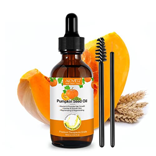 ALIVER Organic Pumpkin Seed Oil for Hair Growth Pumpkin Seed Oil for Skin Face Hair Care Eyebrow and Eyelash Growth 100% Pure Natural Improve Hair Loss and Nourishes Scalp for Men and Women 60ml