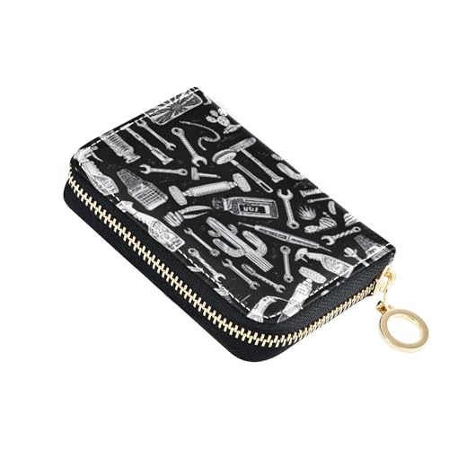 GAIGEO Leather Women's Wallets Credit Card Protector RFID Blocking Small Zipper Coin Purse with Key Ring Tools Monochrome