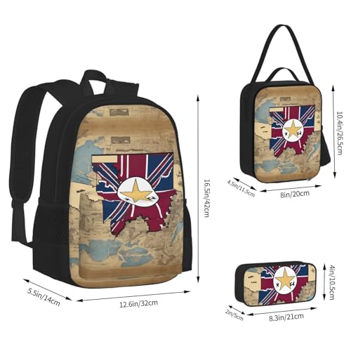 nanger Abstract Mississippi State Flag Map Print 3-Piece Set Backpack, Lunch Bag And Pencil Case, For Travel, College, And Daily Use4