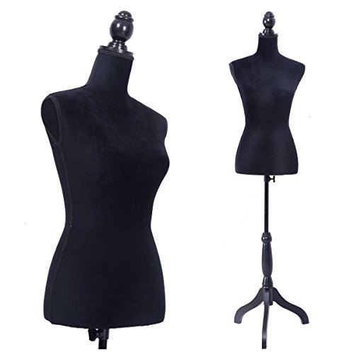 Sandinrayli Black Female Mannequin Torso Dress Form Clothing Display w/ Black Tripod Stand