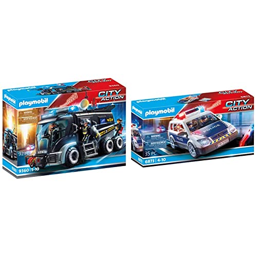 PLAYMOBIL City Action 9360 SEK-Truck mit Licht- und Soundeffekten, Ab 5 Jahren & City Action 6873 Polizei-Einsatzwagen…
