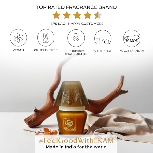 Image of EKAM Scented Candle Frost Glass Lampshade | Mahogany Fragrance Candle | 114g | 22 Hr Burn | Luxury Aroma Candle for Home Decor, Relaxation, Aromatherapy & Gifting