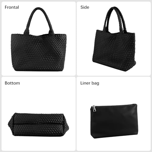 Image of Woven Tote Bag Womens Purse Vegan Leather Shoulder Handbags Fashion Summer Beach Tote Bags Large Travel Totes