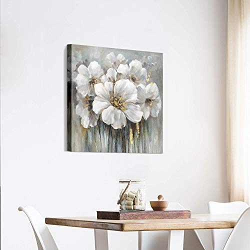 Artistic Path Wall Art Botanical Pictures Painting: White Lily Bouquet Of Flowers Picture Floral Artwork On Wrapped Canvas For Walls (28" W X 28" H,Multi-Sized) #TOP2