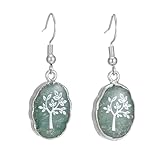 Women Boho Handmade Stone Earrings Natural Green Aventurine Tree of Life Stylish Stone Dangle Earrings Jewelry Gift