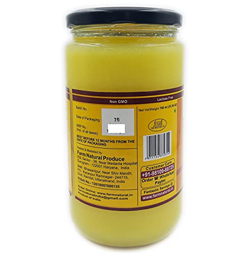 Farm Naturelle- A2 Cow Ghee Desi Sahiwal Cow's Milk Made Vedic Bilona Method Glass Jar -750Ml #TOP2