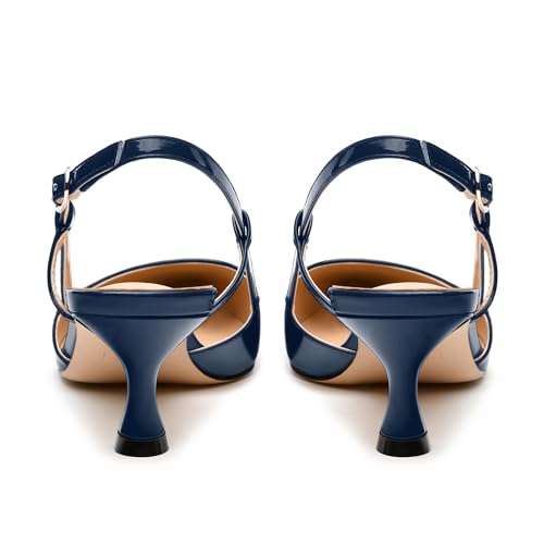 Womens Slingback Pumps, Pointed Toe Low Kitten Heel Shoes for Women, Comfort Leather Insole Daily Pumps for Women 2"4