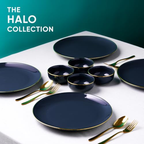 Image of Shay Ceramic Dinner Set, 12 Pcs, Blue Gold | Shay Goldline Series | Crockery Set for Dining Table | Dining Sets Crockery Items | Glossy Finish | Premium Ceramic (Blue Gold, 12 Pieces)