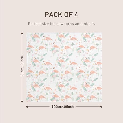 Image of GLLQUEN BABY Muslin Swaddle Blankets 4-Pack Breathable Receiving Blankets (35 inch x 40 inch) Soft Baby Blankets for Girls and Boys Newborn Essentials Muslin Burp Cloths Swaddle Wrap Baby Gift(Flamingo)