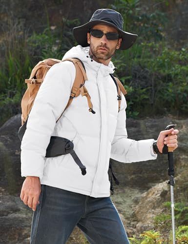 Image of MAGCOMSEN Mens Puffer Jacket with Hood Down Jacket Windproof Insulated Mens Winter Jacket Warm Coat White M