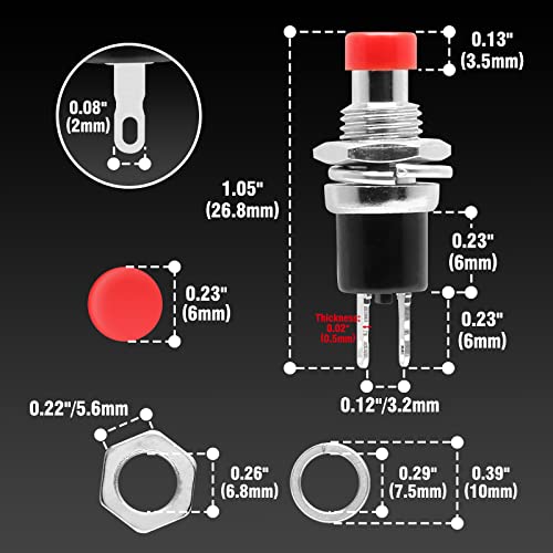 Bokwin 20 Pcs Micro Push Button Switch,1A 250Vac Mini Momentary Switch Spst Normal Open Push Button Switch (Black+Red Cap) #TOP4